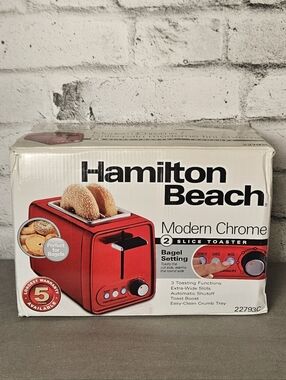 Hamilton Beach Red 2 Slice Toaster Modern Chrome NIB Bagel Wide Slot